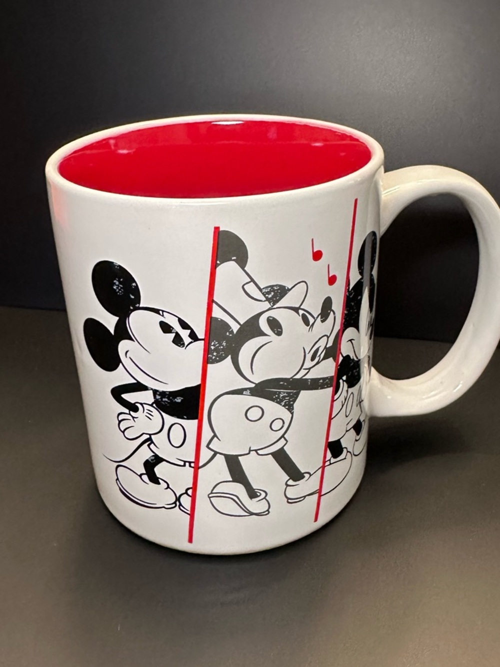 Disney Mickey Mouse 90 Years Mug Anniversary Coffee Cup Red Interior
